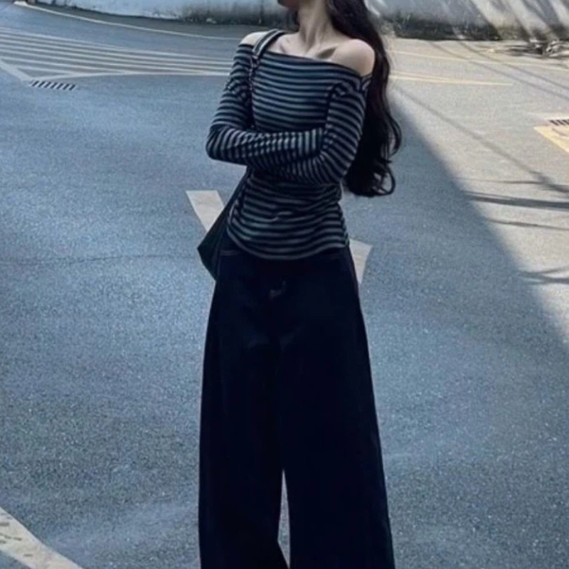 Women Vintage Striped Off Shou - Blouse Off Shoulder 评论和价格