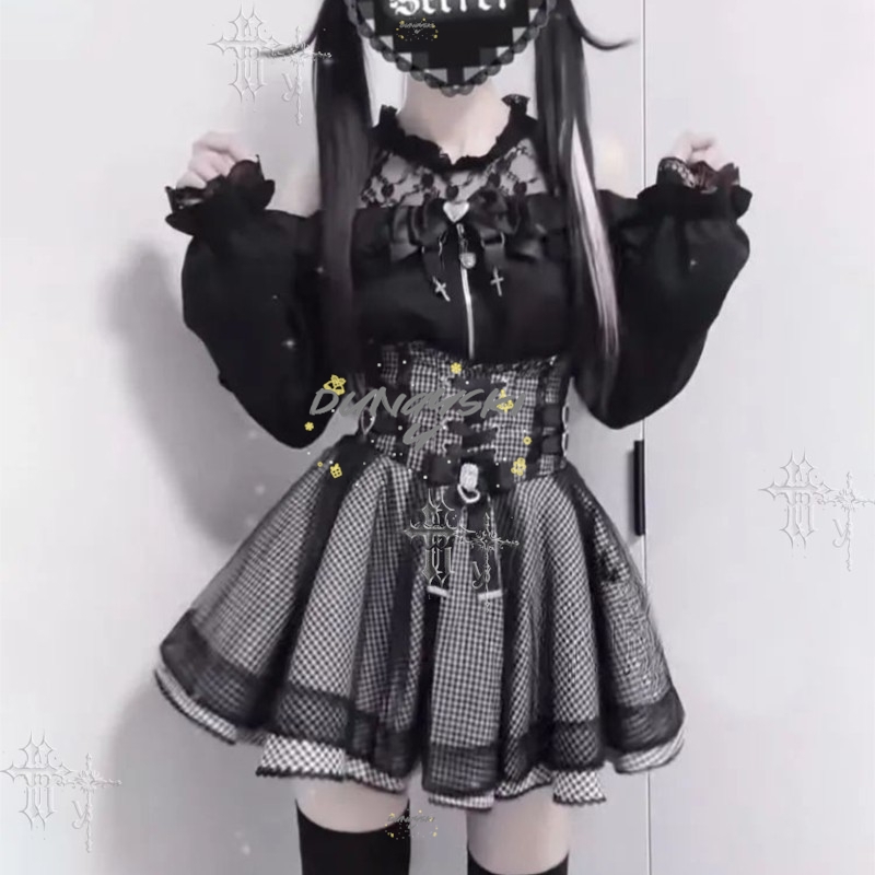 Japanese Style Y2K Gothic Loli - Blouse Off Shoulder 评论和价格