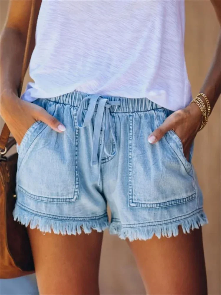 Women’s Denim Shorts Drawstrin - Shorts Denim Frayed 评论和价格
