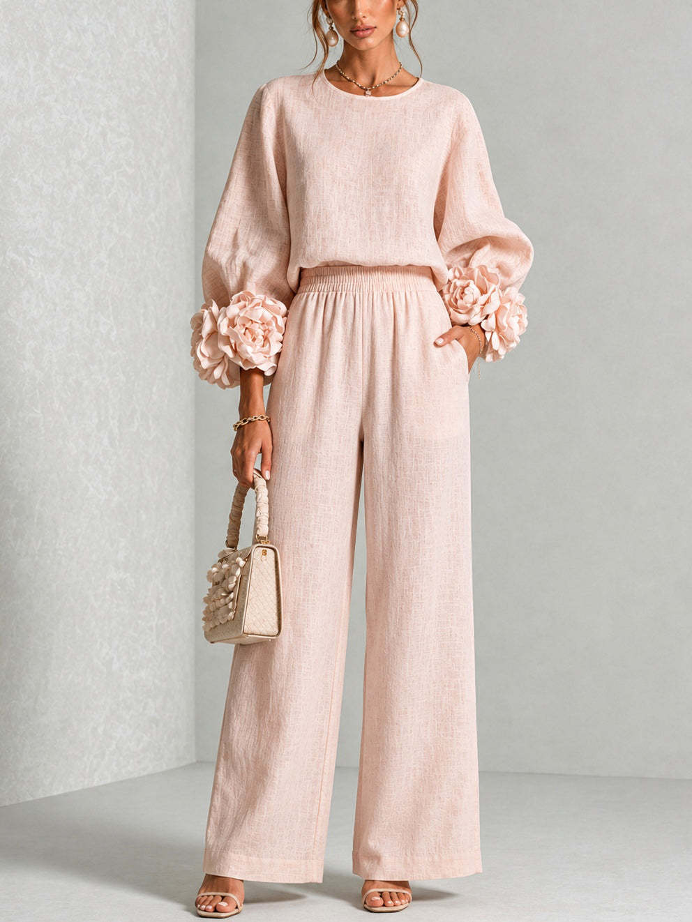 Women 2 Piece Linen Outfit O N - Linen Pant Wide 评论和价格