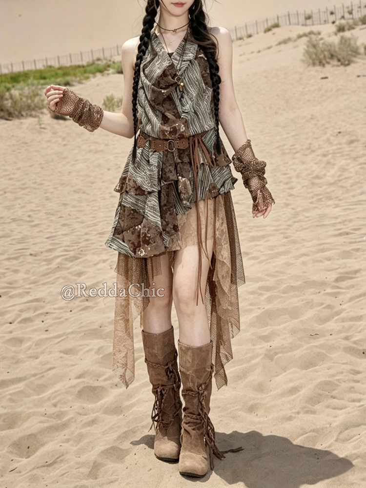 ReddaChic Retro Boho Irregular - Maxi Dress Halter 评论和价格